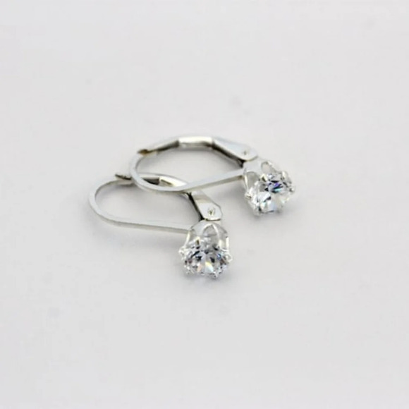 Silver Treasures Cubic Zirconia Sterling Silver Round Leverback Drop Earrings - Picture 8 of 8